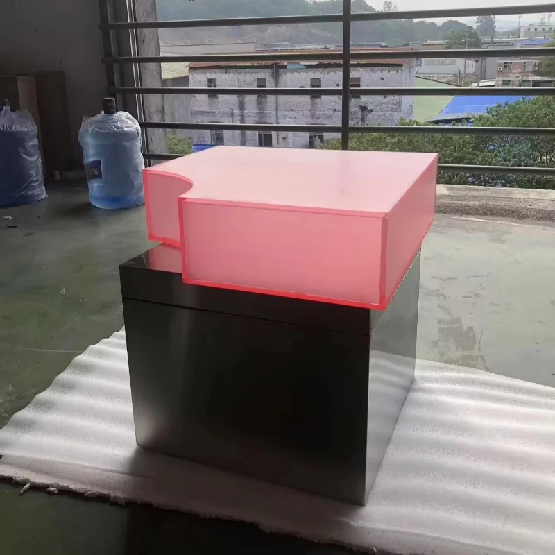 Acrylic pink table Square acrylic frosted side table with metal base Modern minimalist corner table