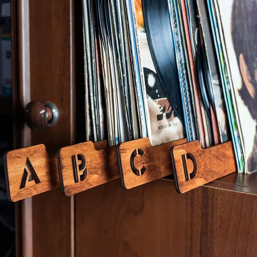 New 26pcs Vinyl Record Dividers Alphabetical Vinyl Record Storage Dividers A-ZWooden Record Dividers 26 Record Holder Organizer
