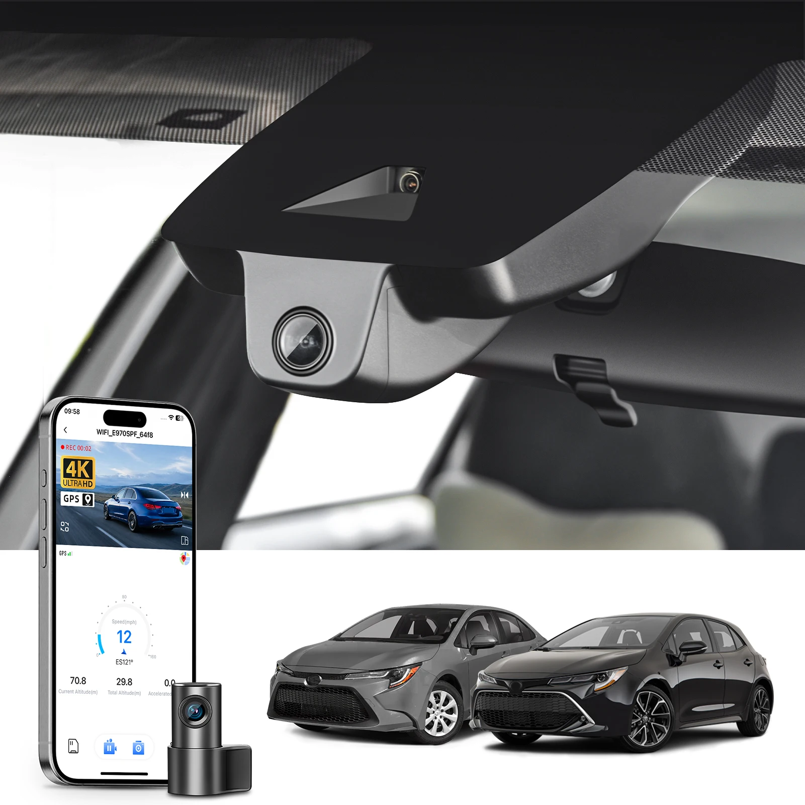 Cámara para Auto Mangoal 4K Dedicada para Toyota Corolla y Corolla Hybrid 2019-2026 con GPS, WiFi y Visión Nocturna