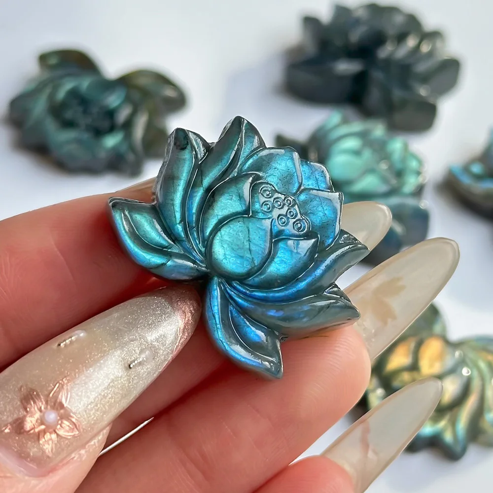 1 unidad de piedras preciosas de loto labradorita talladas elegantes, artesanías hechas a mano, joyería de cristal de roca, accesorio DIY para decoración del hogar, Ideal para tipos