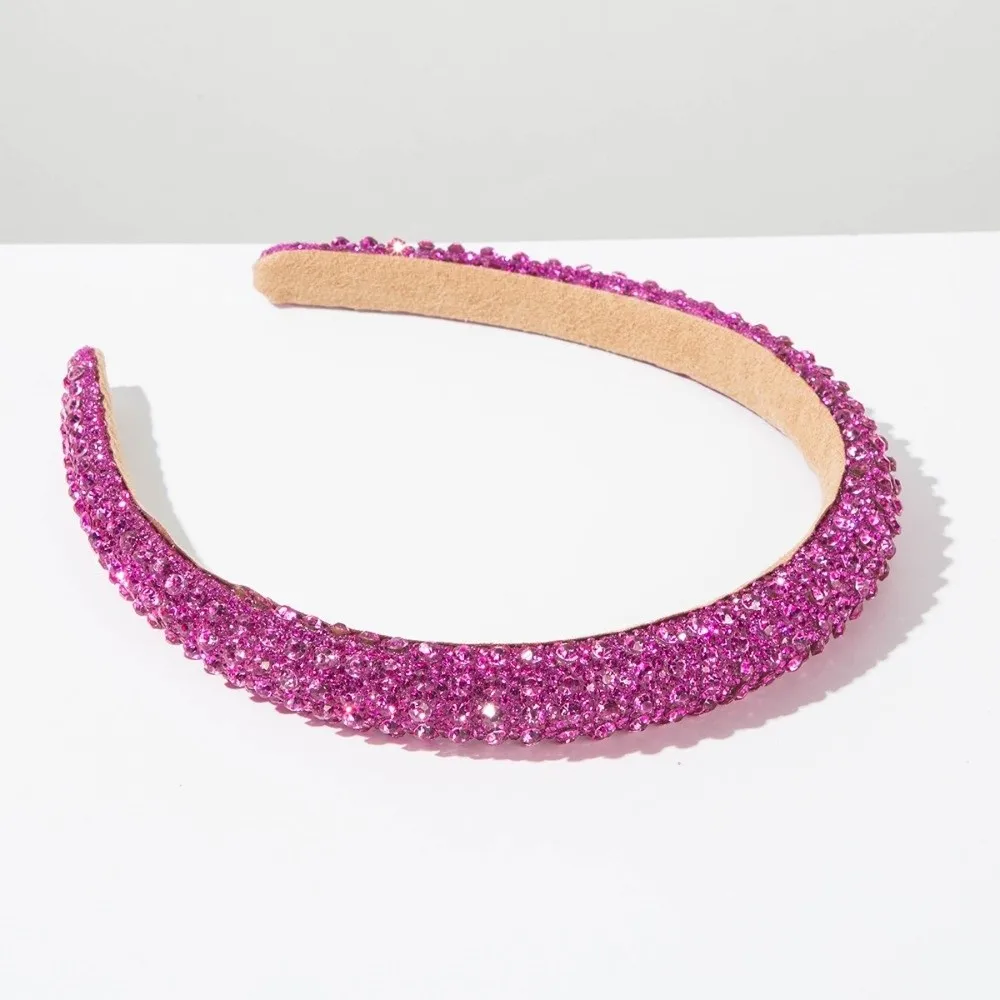 Headpieces Padded Rhinestone Headband Wide-brim Baroque Shiny Hairband Solid Color Handmade Sponge Hair Hoop Prom