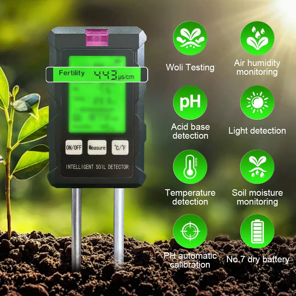 

6 in 1 Soil Tester Soil Moisture Meter Fertilizer Soil Temperature Soil Ph Meter Moisture Sunlight Air Meter Gardening Tool