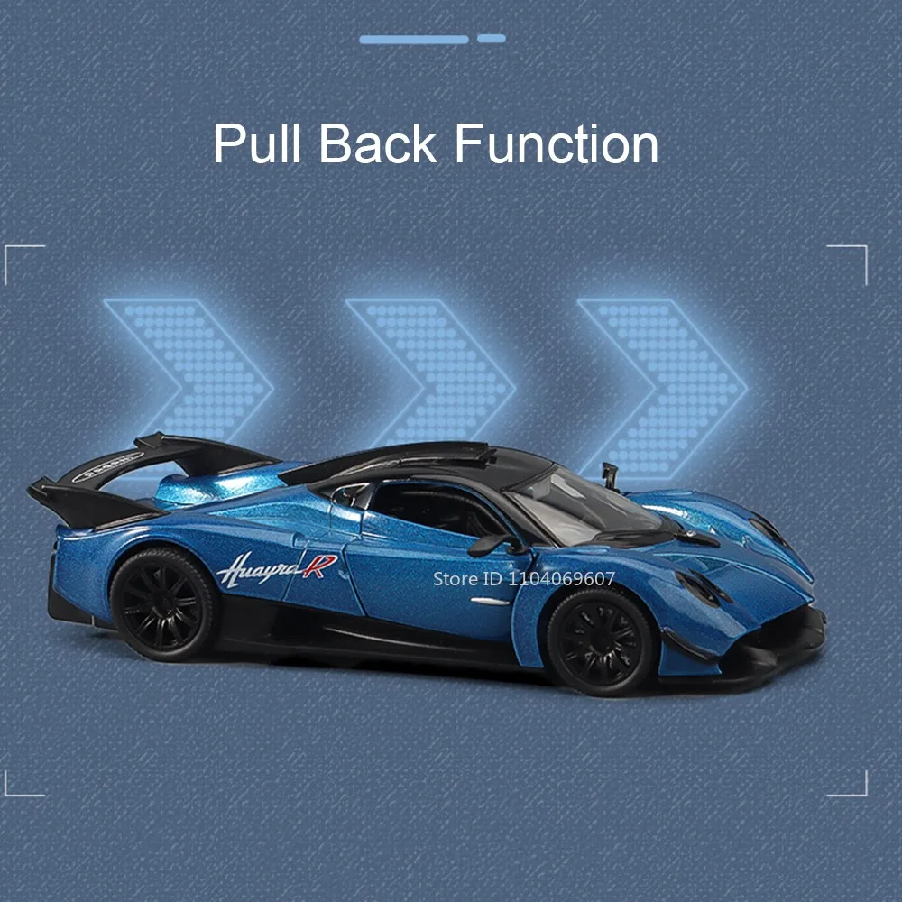 1:32 PAGANI HUAYRA R BC Model Toy Supercars Alloy Diecast Sound Light Doors Opened Pull Back Simulation Sports Cars Kids Gifts