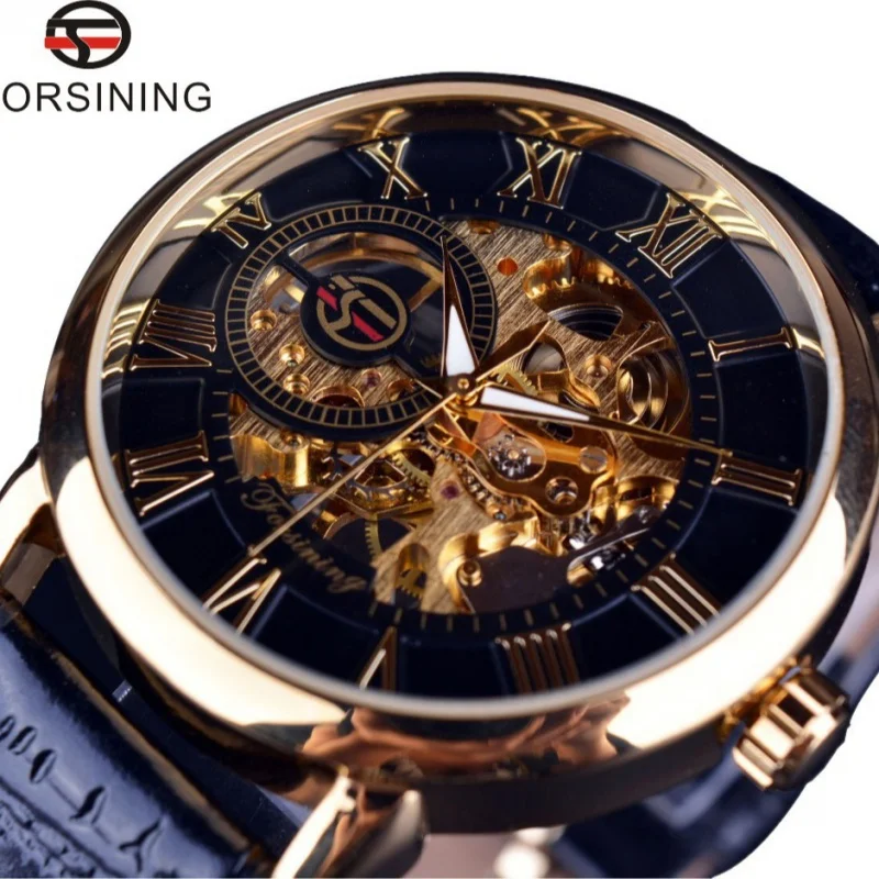 Free Shipping OUTLETS forsining Men's Fashion Retro Hollow Bottom Machinery Manual Manipulator Watch