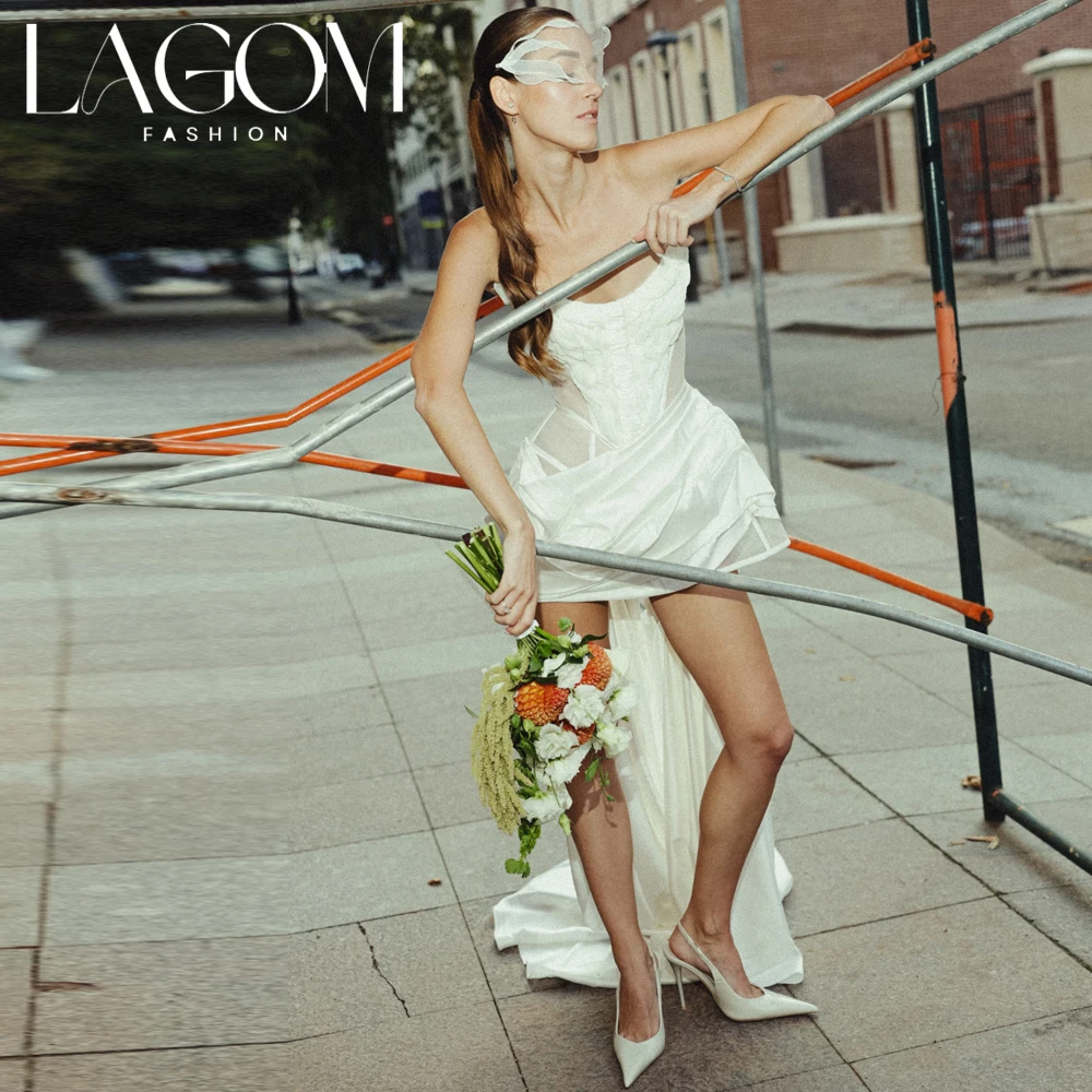 Lagom Vintage White Sweetheart High‑Low Corset Bodice Modern Mini-Length Wedding Dress Photo Shoot Vestido De Novia Customized