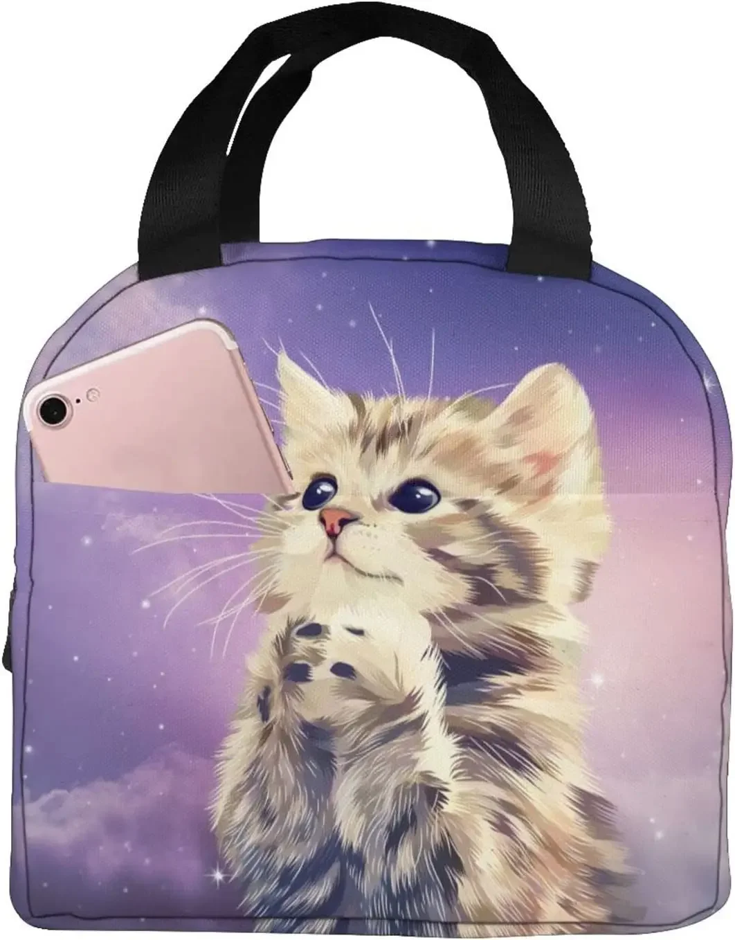 Galaxy Cat Lunch Bag Insulated Lunch Box Reusable Cooler Thermal Meal Tote For Women Girl Boy