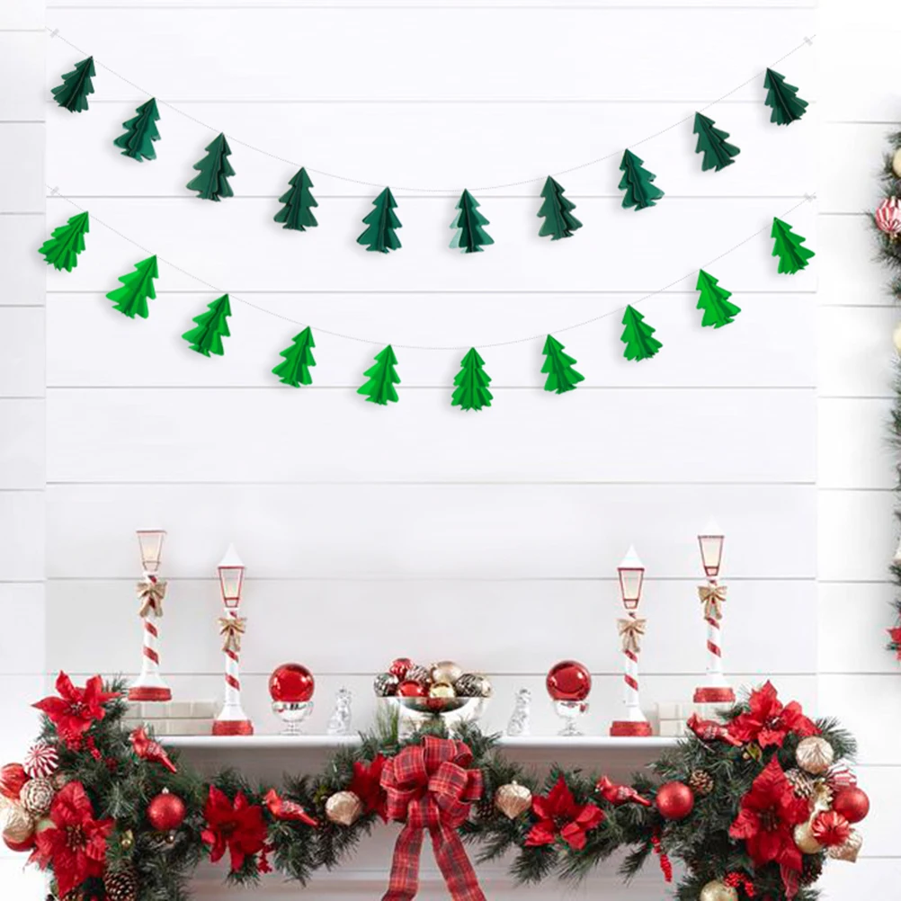 

3D Christmas Tree Banner Garland Dark Green Cardboard Paper Hanging Decorations Christmas Party Backdrop Photo Prop