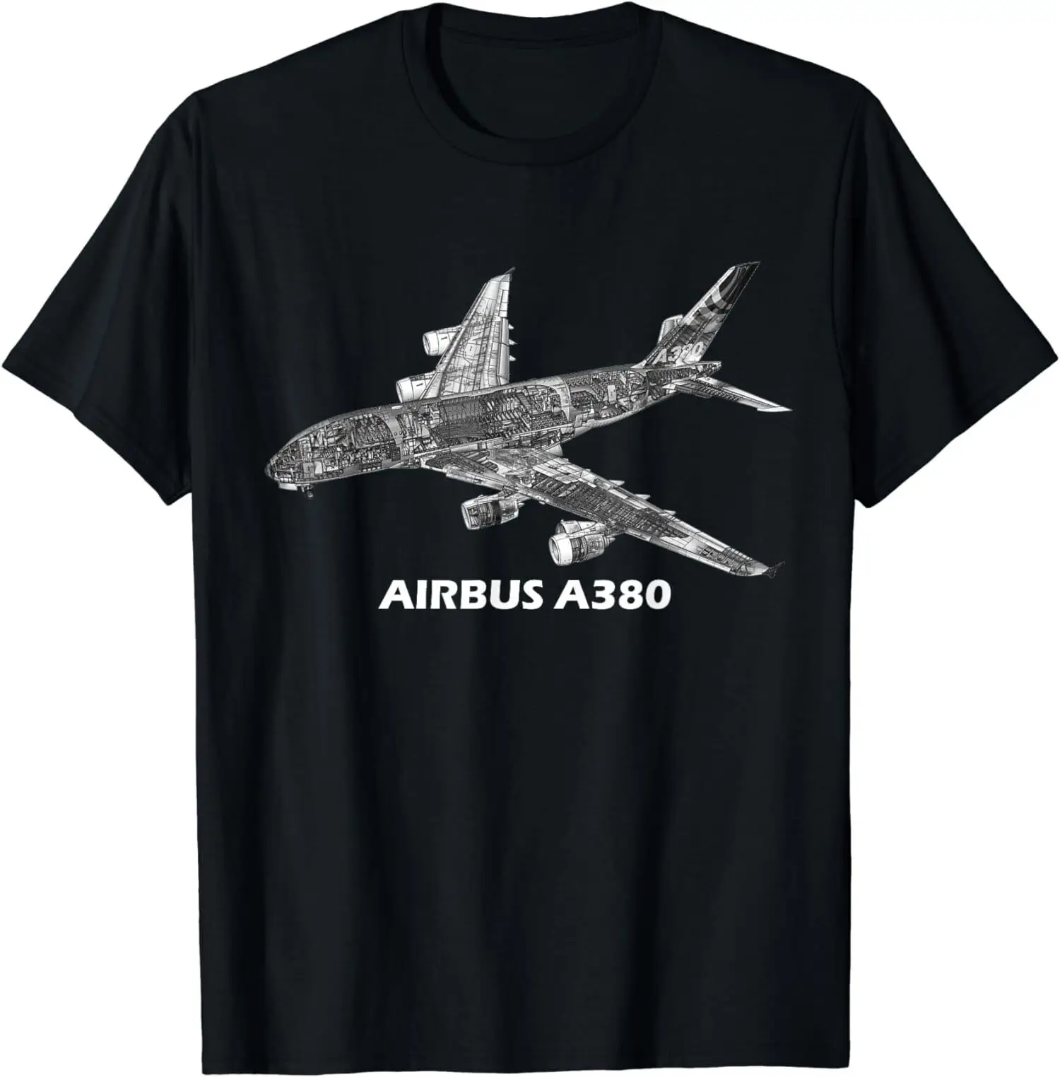 Airbus A380 Jet Airplane Cutaway Aviation Pilot Gift Tee Shirt S-3xl