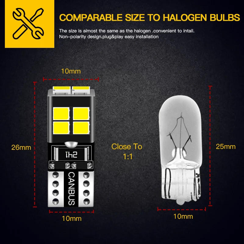 2PCS T10 W5W LED Bulb 12V Car License Plate Light Signal Lamp For Ford MK6 2002-2007 MK7 2008-2016 KA MK1 96-08 MK2 09-15 MK3 view 2