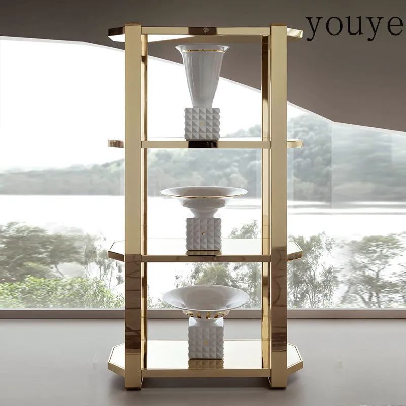 Italian light luxury metal bookcase storage light luxury stainless steel bookshelf custom multi-layer display shelf