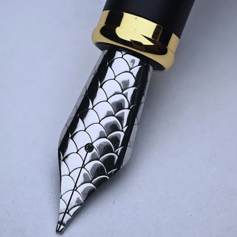 Latest Model Jinhao Red Metal Fountain Pen Long Knife Bent Tip  Fish Scale Nib 0.7 1.5mm Dragon Relief Ink Pen Travel Practice