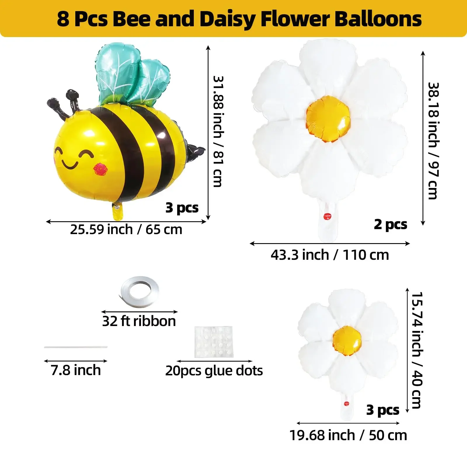 Großer Bienen-Weißer Gänseblümchen-Folienballon für Kindergeburtstag, Abschlussfeier, Muttertag, Partydekoration, Plumeria-Heliumballon – Detail 3