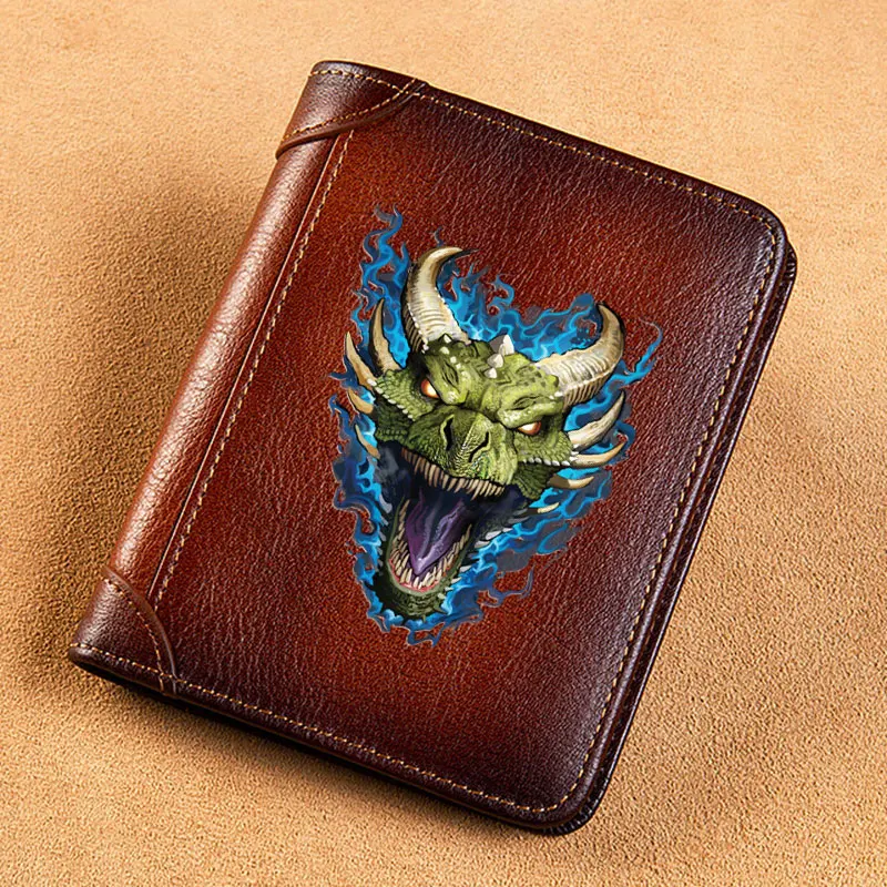 

Cool Dangerous Dragon Cover Genuine Leather Men Wallets Short Card Holder Purse Trifold Men's Wallet