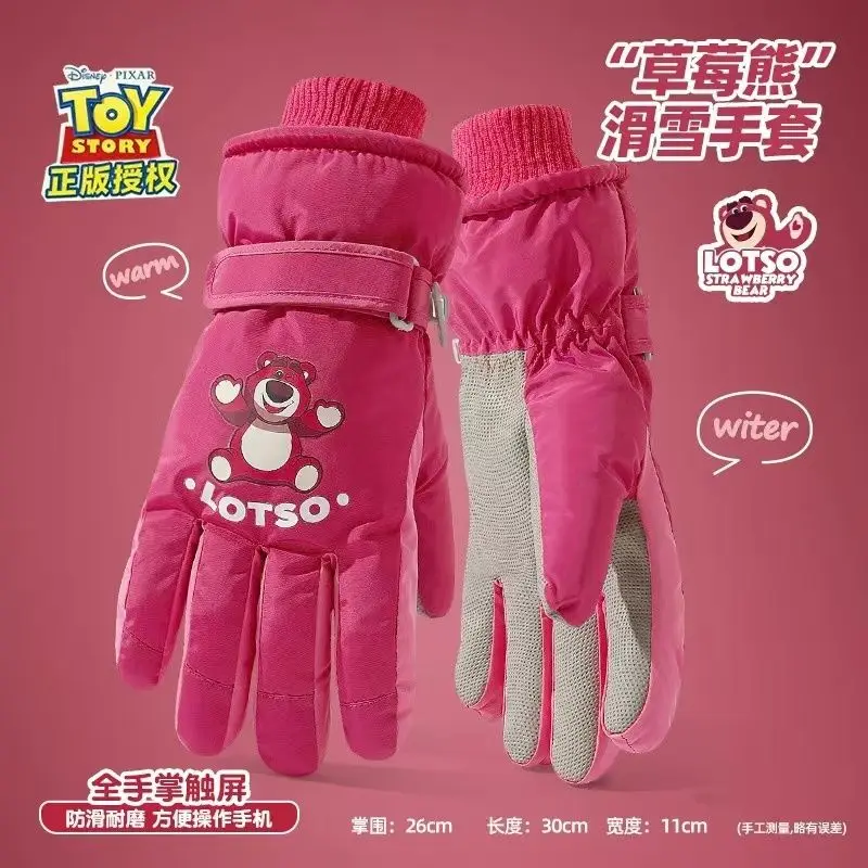 Guantes de esquí rosas de Hello Kitty para niña, bonitos guantes de lana gruesos, impermeables, cálidos, regalo de vacaciones para niña, novedad de 2024