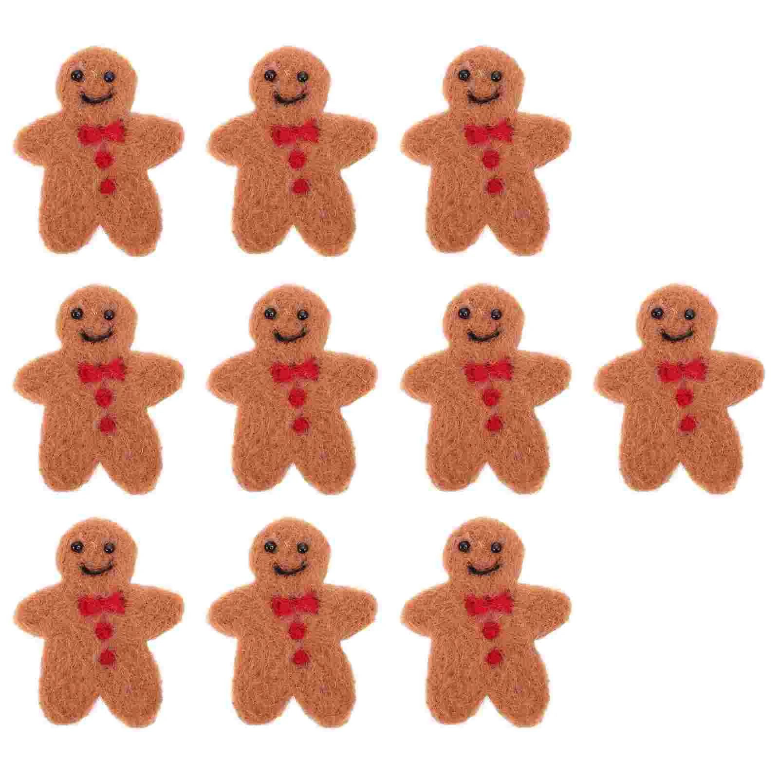 10 Pcs Gingerbread Man Pendants Shape Ornaments Accessories Wool Felt Figurines