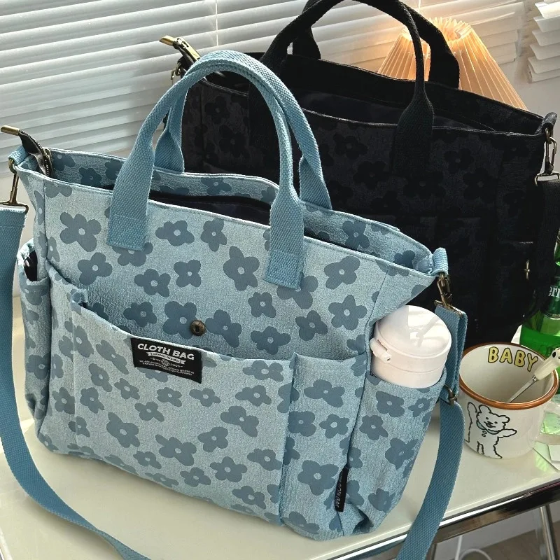 

3D Floral Design Tote Bag, Thickened Zipper, Multifunctional Canvas Bag, Student Computer Handbag Shoulder Crossbody School Bag