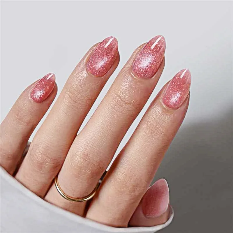 

2pcs Oval Press on Nails Tips Sequin Silver Almond False Nail Sets Finished Stick on Nails Art Detachable Fake Nail Decorations