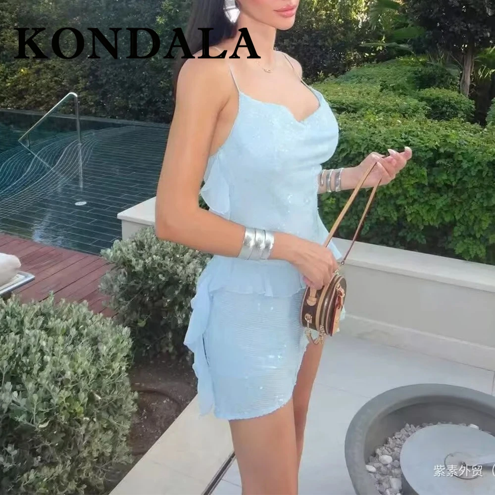 Kondala chique camisola sólida moda 2025 mulher vestido em camadas noite festa tanque clube sem costas mini vestido sexy festa y2k vestidos