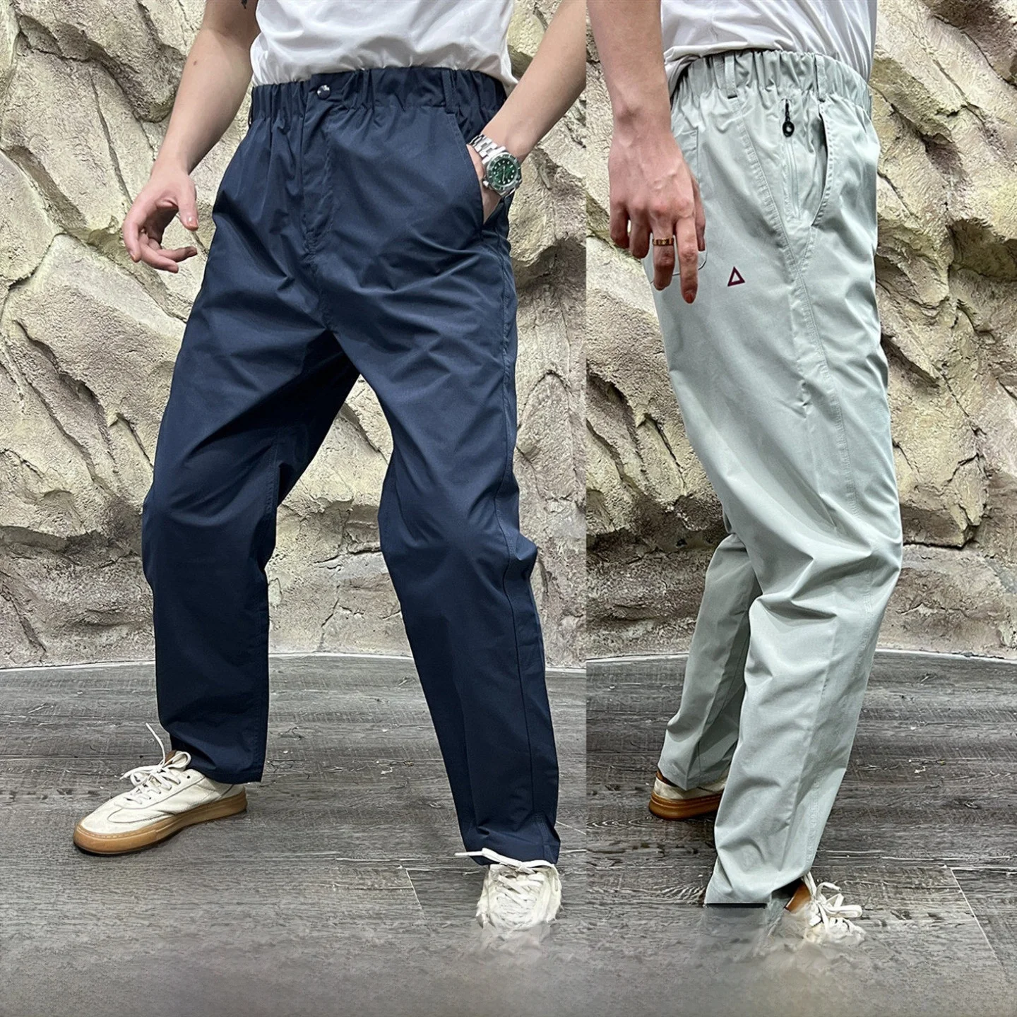 

Легкие и сухие дышащие повседневные брюки для улицы, итальянская система этикеток, весна-лето, прямые брюки с эластичной резинкой на талии