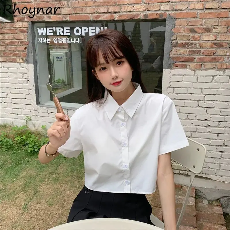 

Solid Shirts Women Summer Sweet Students Short-length Simple All-match Daily Casual Korean Style Streetwear Baggy Popular Cozy