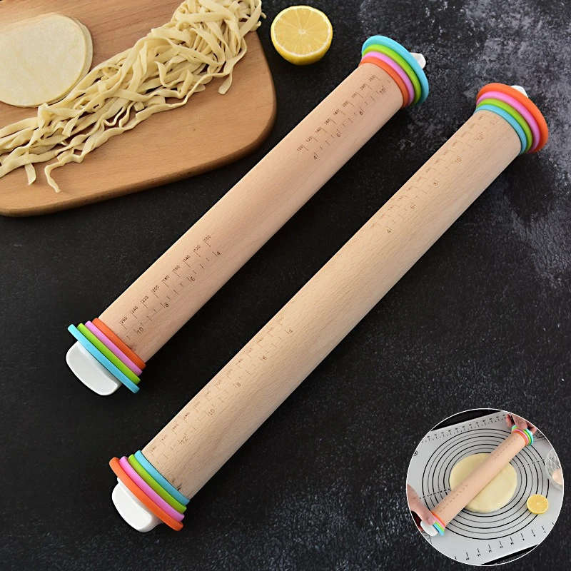 Beech rolling pin graduated flour stick with adjustable thickness rolling dumpling wrapper baking tool