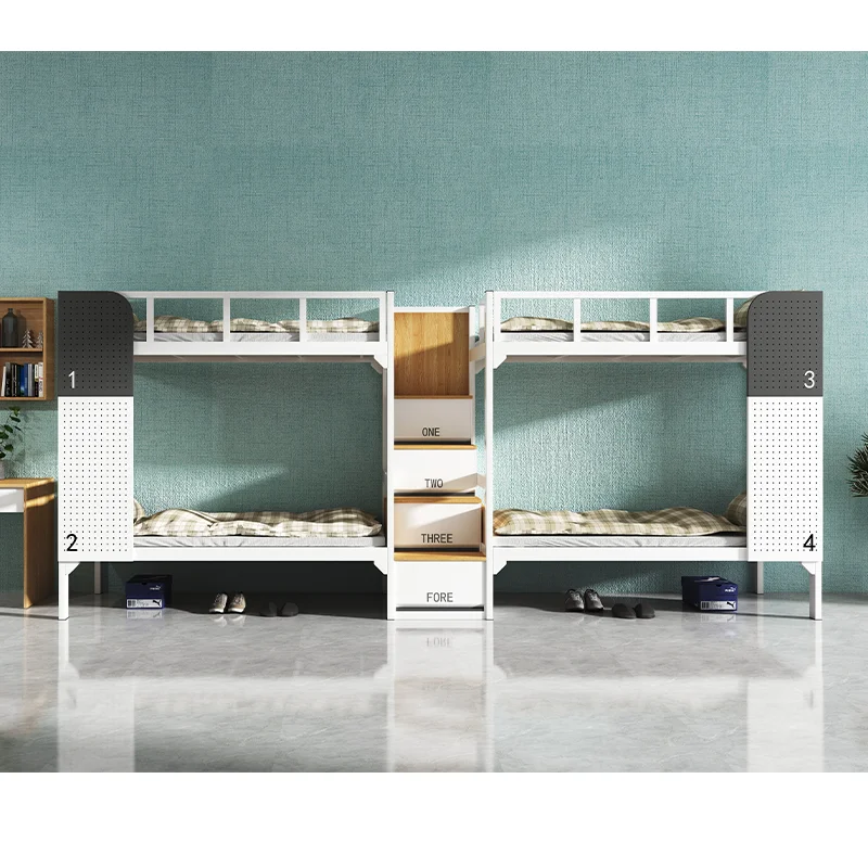 

Custom Design School Double Bunk Bed for Kids Children Metal Steel Bunk Beds with Storage Ladder Stairspromote sales