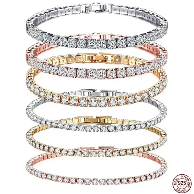 Bracelet en argent sterling 925 pour femmes, tout nouveau, zircon exquis, étincelant, cadeau de nouvel an et de noël pour la famille