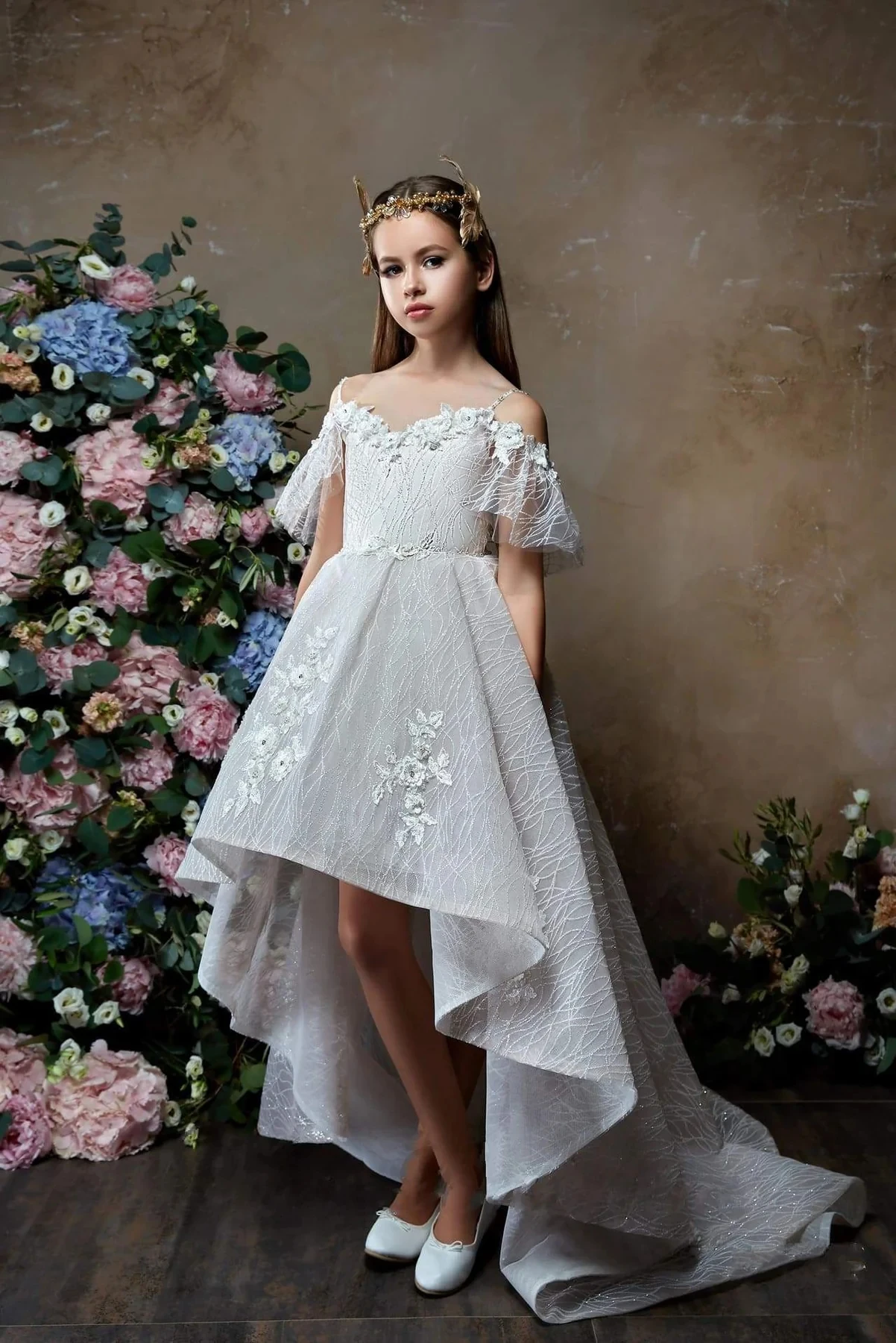 High Low Flower Girl Dresses For Weddings A-line Spaghetti Straps Lace Long First Communion Dresses For Girl Little