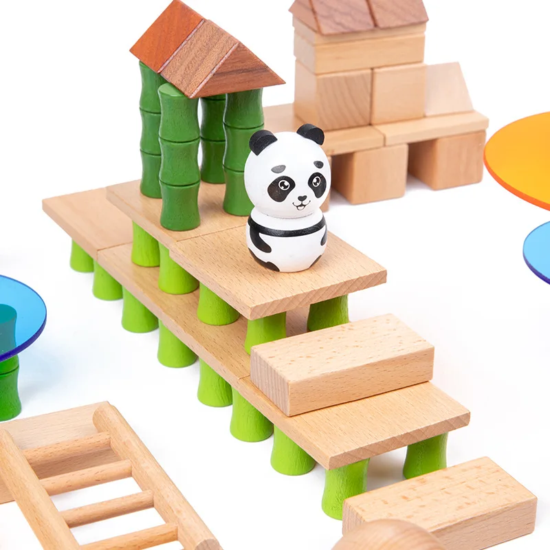 Children Toy Wood Puzzle Panda House Ornament Dollhouse Accessories Building Blocks Constructor Montessori Creative Board Games
