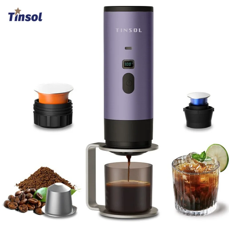 

TINSOL Портативная капсульная электрическая машина для кофе 3 в 1, 7800 мАч с функцией беспроводного нагрева, подходит для автомобилей и домашнего кемпинга