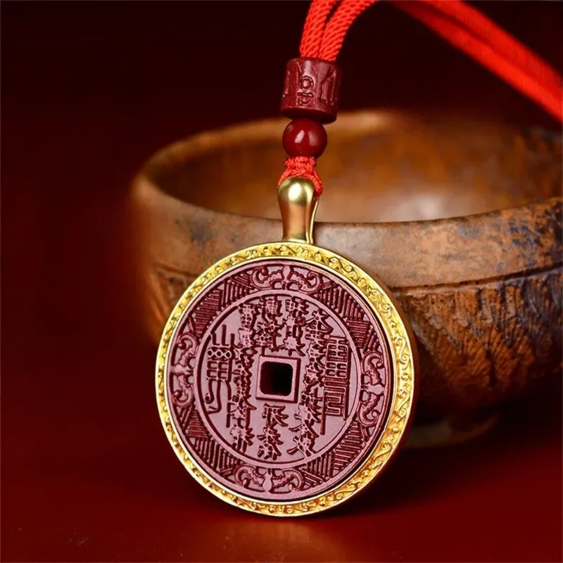 

High Content Cinnabar Gold Plated Inlaid A Three-Dimensional Engraved Mountain Ghost Coin Pendant Exquisite Fashion Fine Jewelry