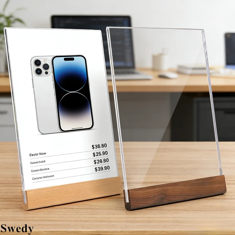 4 PCS A5 148x210mm Acrylic Sign Holder Display Stand Wood Table Restaurant Menu Paper Holder Price Label Poster Picture Frame