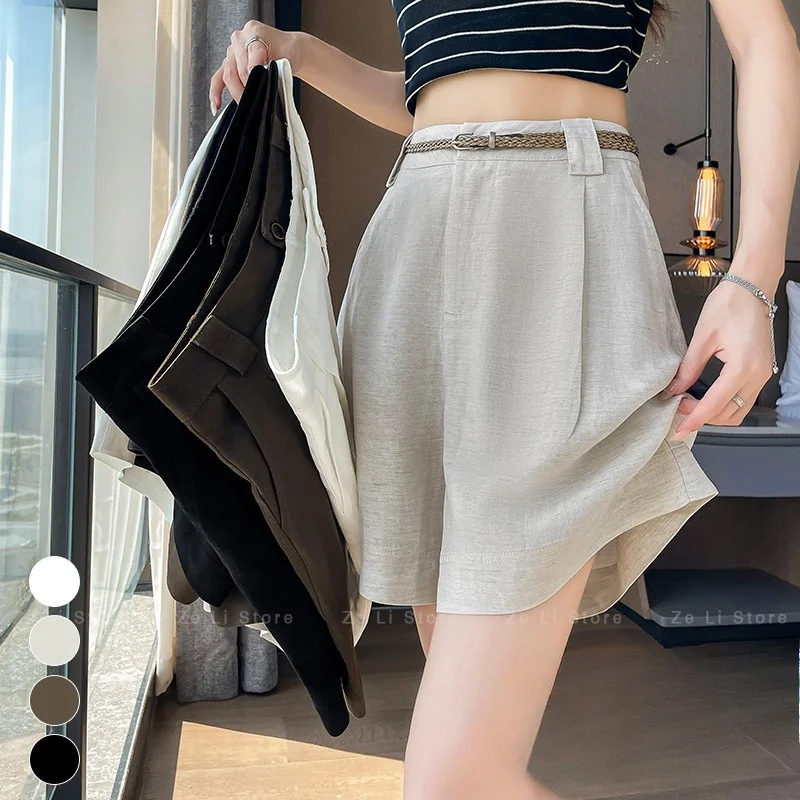 Summer 2026 Women's Ultra-Thin Lyocell Linen Five-Point Wide Leg Pants A-Line Shorts Casual Commute Style High Waist Jeans