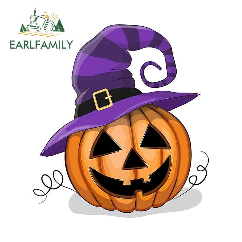 EARLFAMILY Halloween Pumpkin Hat Car Stickers Attractive Creative Amsuing Windshield Bumper Helmet Decal Simple Custom Printing
