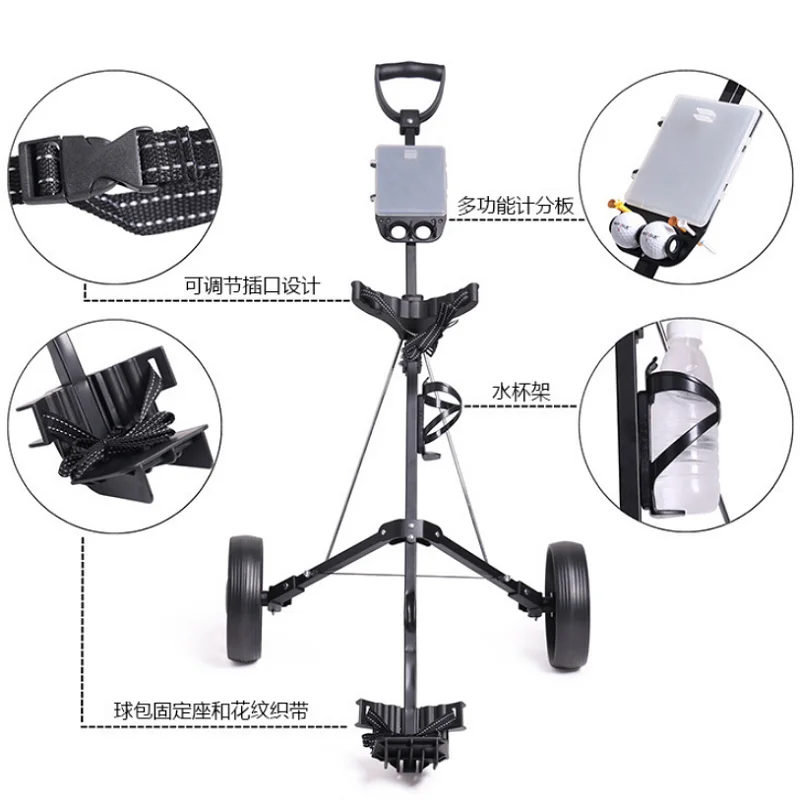 Golf Trolley with Foot Brake and Scorecard, 2 Wheels, Adjustable Handle Angle Smallest Folding Lightweight Golf Push Cart