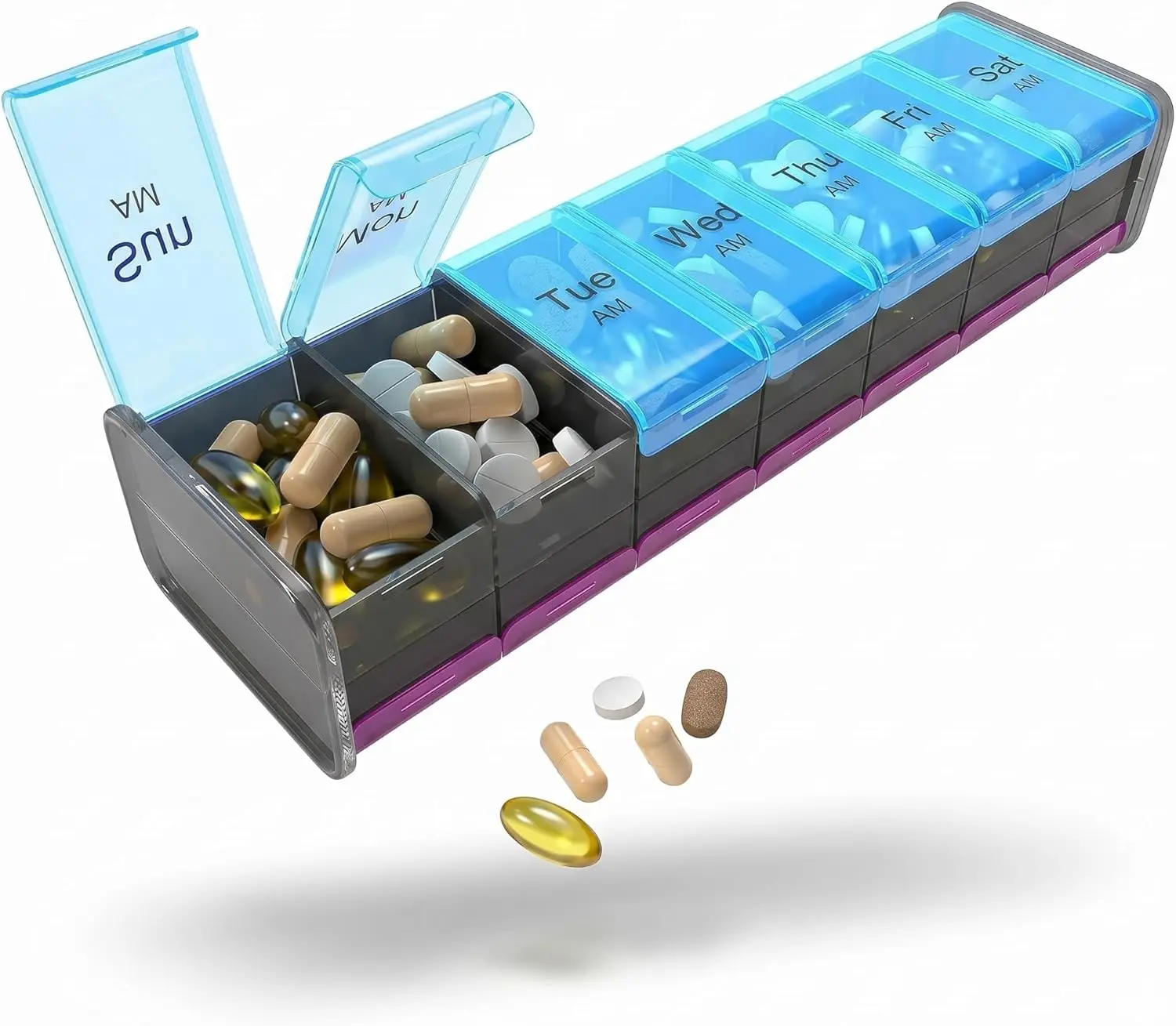 

XXL Pill Organizer 7 Day Weekly AM PM Large Compartments Big Pill Case for Supplements Vitamins