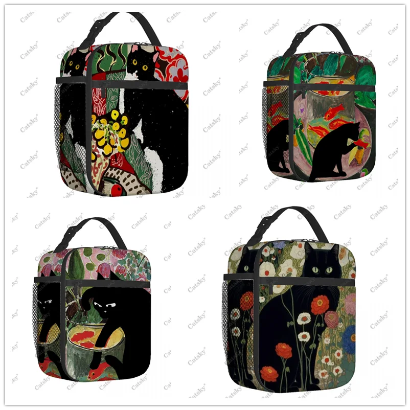 Henri Matisse cat flowers Art Portable aluminum foil thickened lunch bag waterproof thermal insulation printed lunchs tote bags