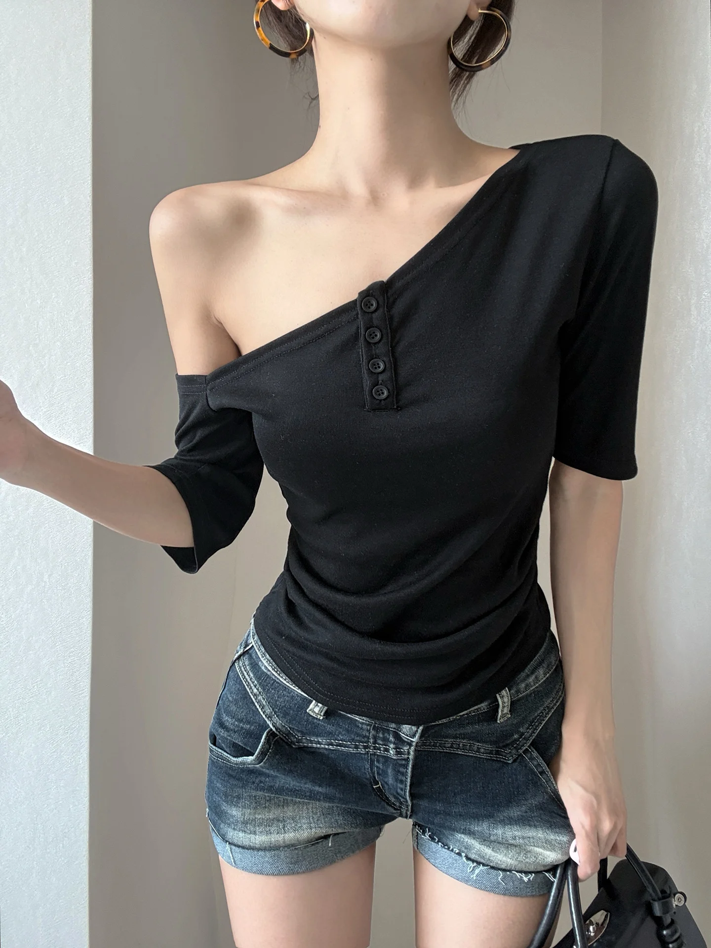 Pure Desire Spicy Girl Short Sleeve T-Shirt Women Slim Fit Waist Cinching Inner Wear Base Shirt Top Ladies Fashion
