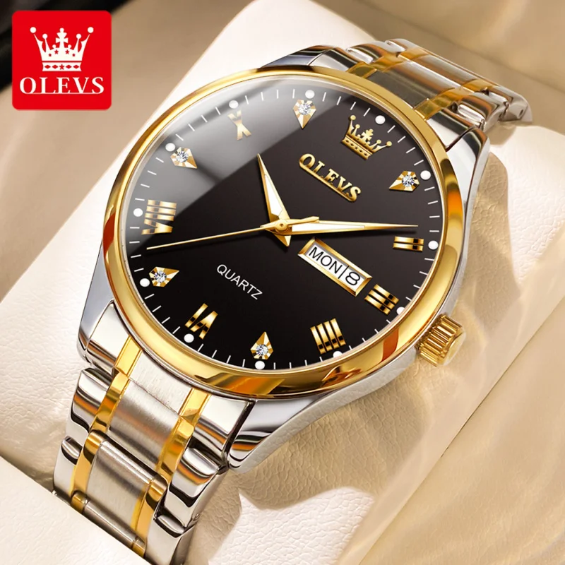 

Olevs 5563 business quartz men watch round-dial stainless steel watchband wristwatch week display calendar luminous