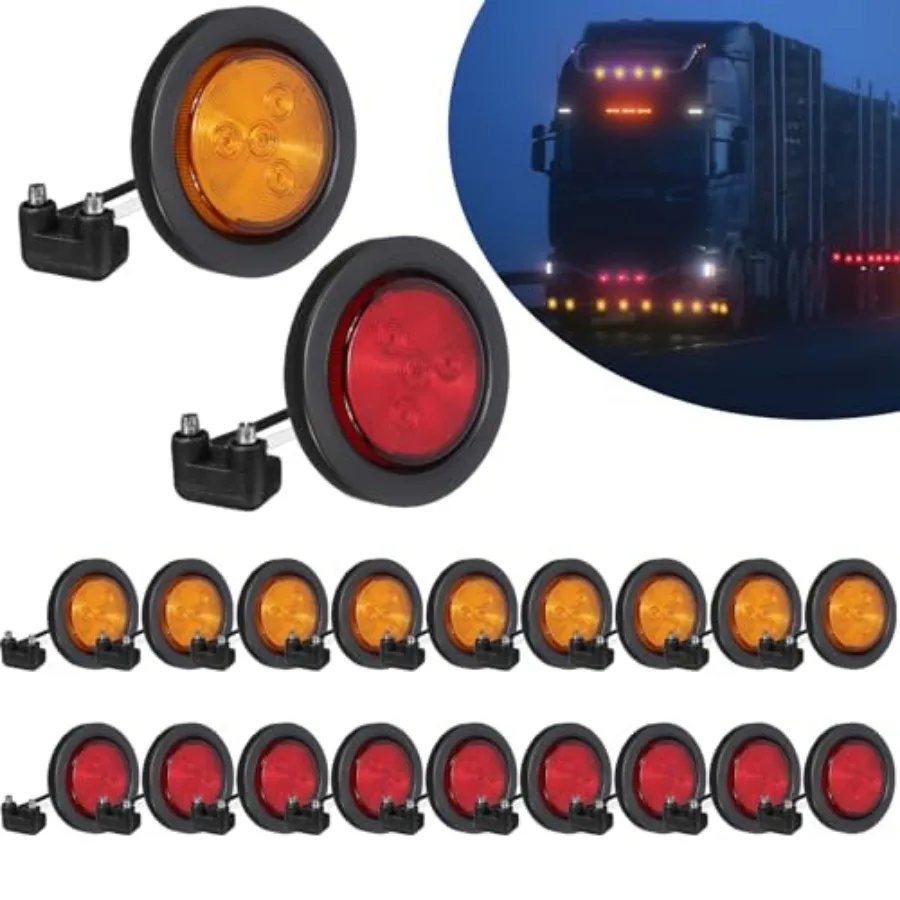 

20 Pcs 2.5 Inch Led Trailer Marker Lights Flash Mount Marker Lights 12v Round Indicators Lamps 4 Diode with Rubber Grommet for