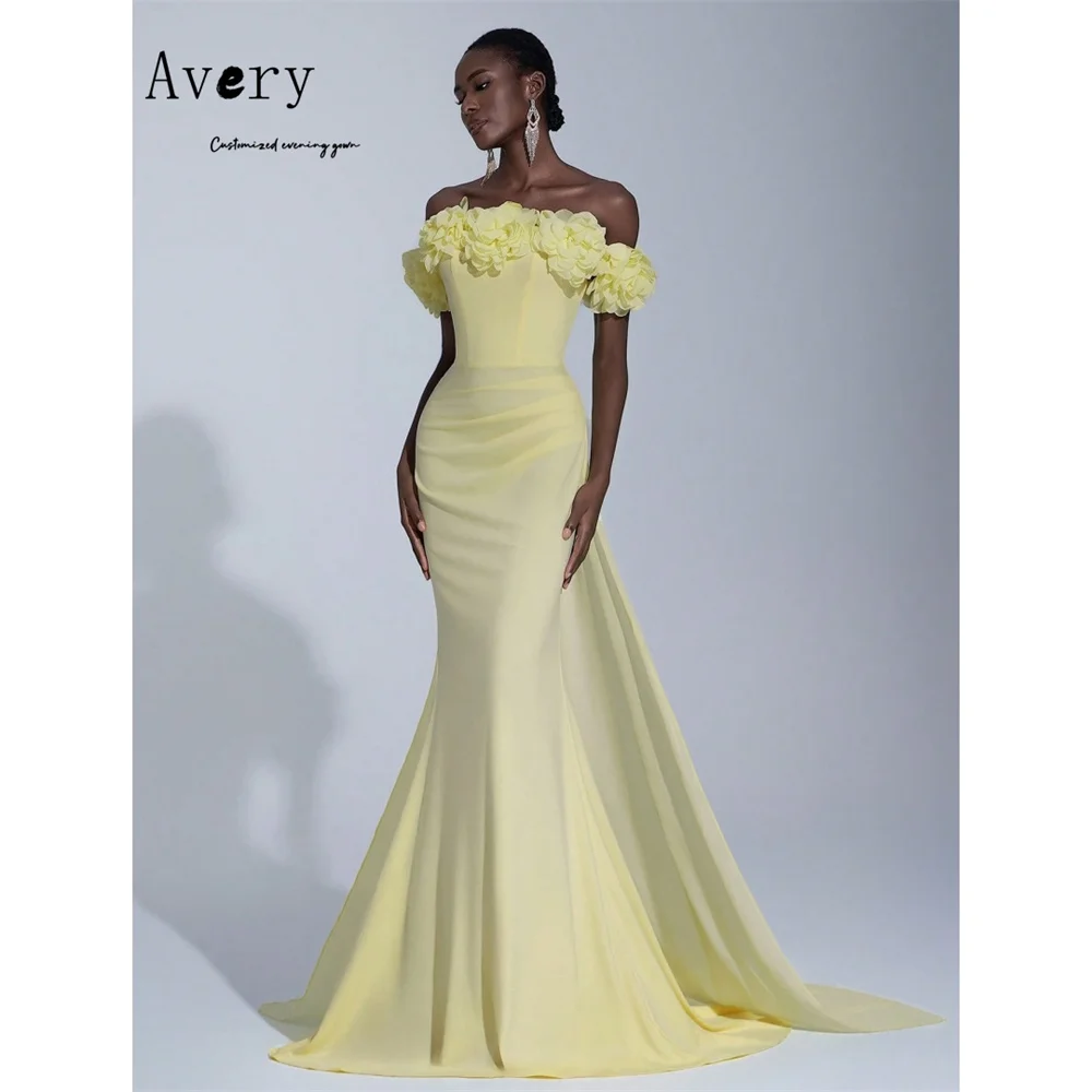 

Avery Customized Flower Yellow Fishtail Off the Shoulder Gala Dresses Elegant Evening Party Dresses Luxury 2025 Long Prom Dress