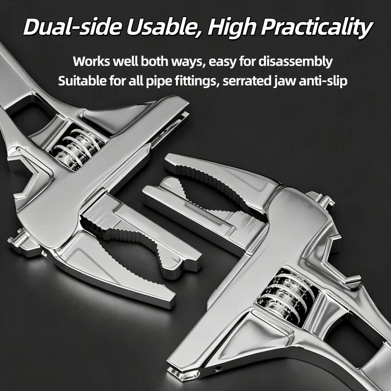Large Opening Dual-Use Aluminum Alloy Sink Wrench Adjustable Bathroom Faucet Wrench Plumbing Installation Profession Repair Tool