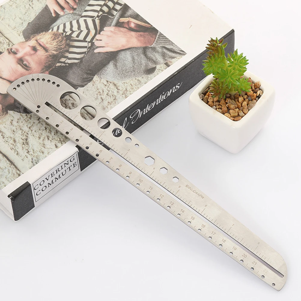 26.3Cm Multifunctional Stainless Steel Ruler Scale Compass Protractor Outdoor Drawing Tool Metal Heavy Duty Stationery For Art