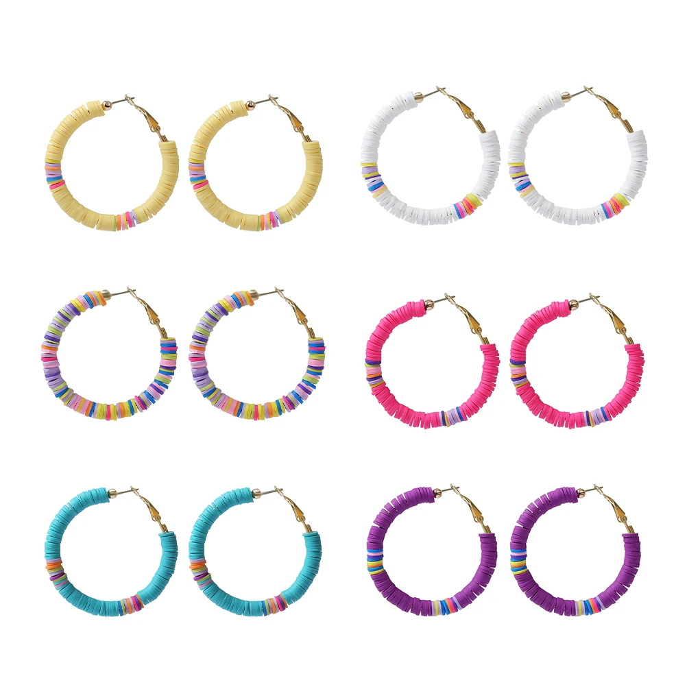 

6 Pairs Polymer Open Circle Earrings Clay Earrings Lightweight C Shaped Hoops Bohemian Open Circle Fashion Accessories