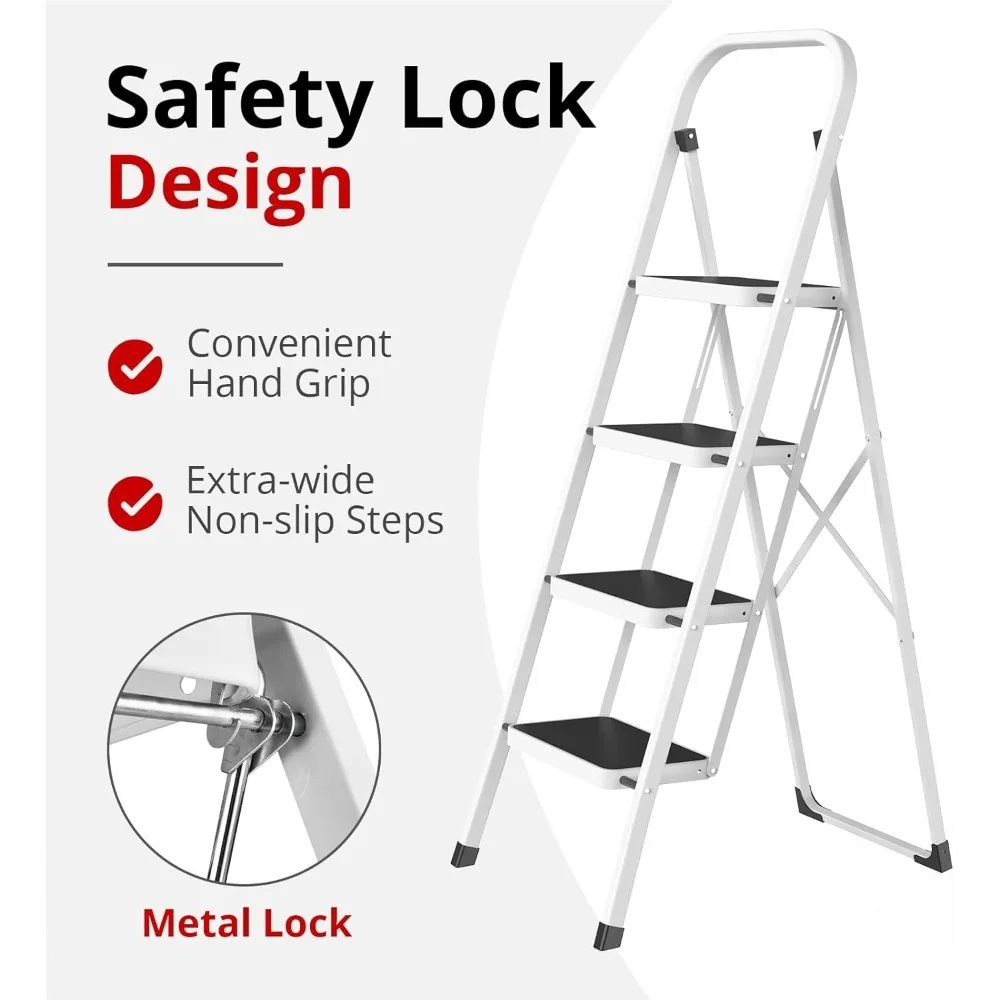 مقعد قابل للطي مع حواف مضادة للانزلاق للبالغين، سعة وزن 330 رطلاً، مناسبة للمطبخ والاستخدام المنزلي، أبيض