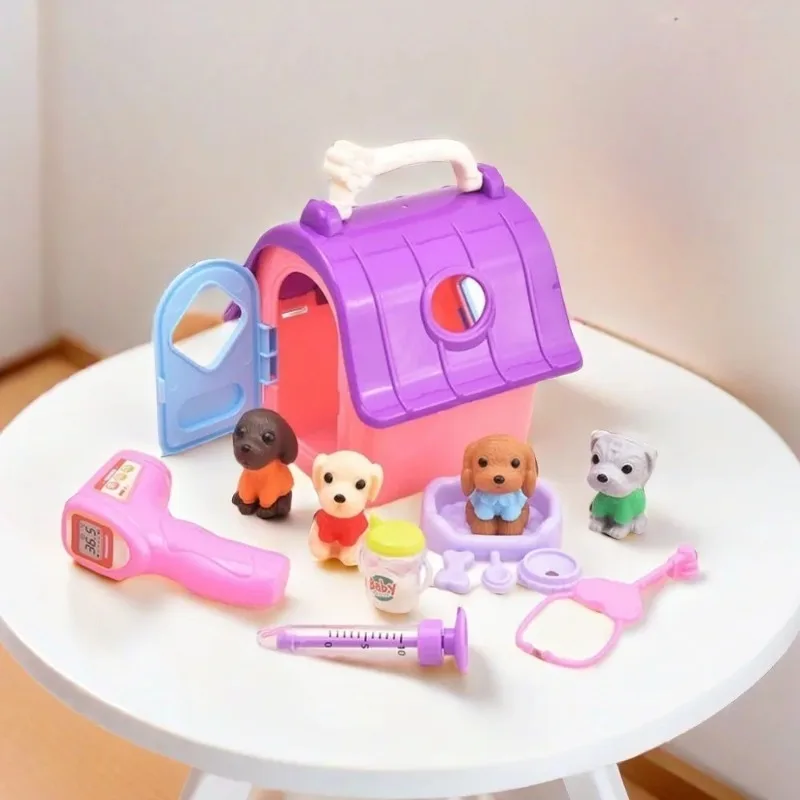 طفل الحيوانات الأليفة مجموعات الالعاب محاكاة صغيرة كلب قفص مجموعة المشهد لعبة الطفل مسرح لعبة التفاعل بين الوالدين والطفل التعليم المبكر لغز