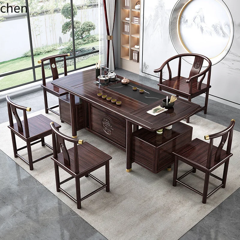 ZML New Chinese Style Living Room Balcony Tea Table and Chair Set High-end Tea Table Tea Brewing Table Integrated Complete Set