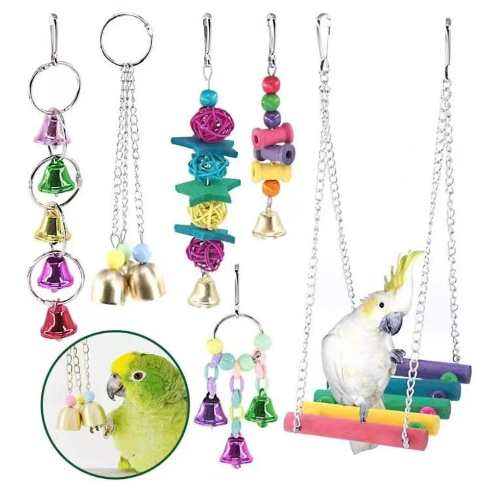 

A Set High Quality Colorful Cockatiel Durable Wooden Bird Cage Accessories Interactive Bird Toy Set Training