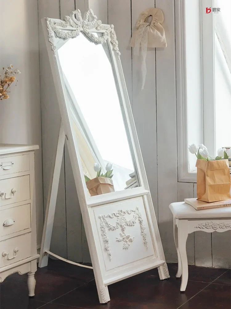 

Full-length floor-to-ceiling mirror, French retro girl carved large mirror, bedroom makeup fitting mirror
