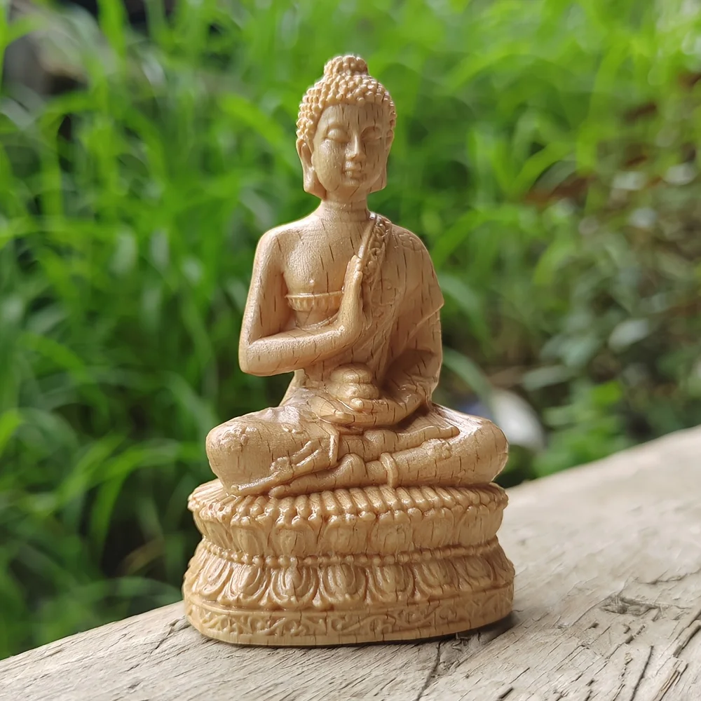 Hand-Carved Wooden Buddha Statue Ornaments, Traditional Style, Zen Style, Suitable for Thanksgiving Gifts, Desktop Decorations, Christmas Gifts, Indoor Decorations, Home Decor, Bedroom, Office, Birthday Gifts